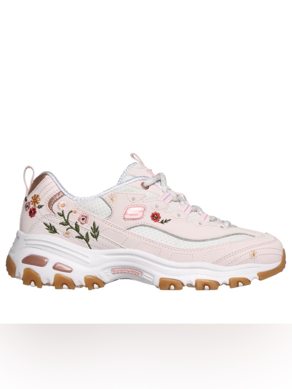 Skechers Women's Light Pink Floral Embroidered Memory Foam Sneaker